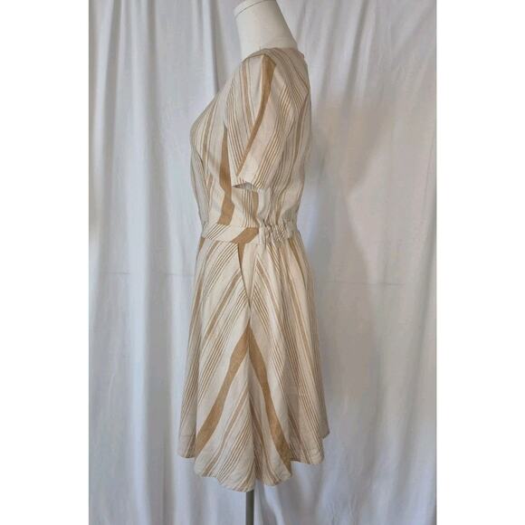 New Anthropologie A Loves A Linen Blend Striped Gold Cream Fit & Flare Dress XS - Picture 6 of 10